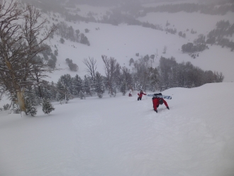 Looking down the slope from the crown