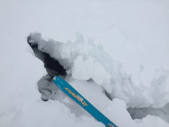 Hole behind cornice in Hyalite